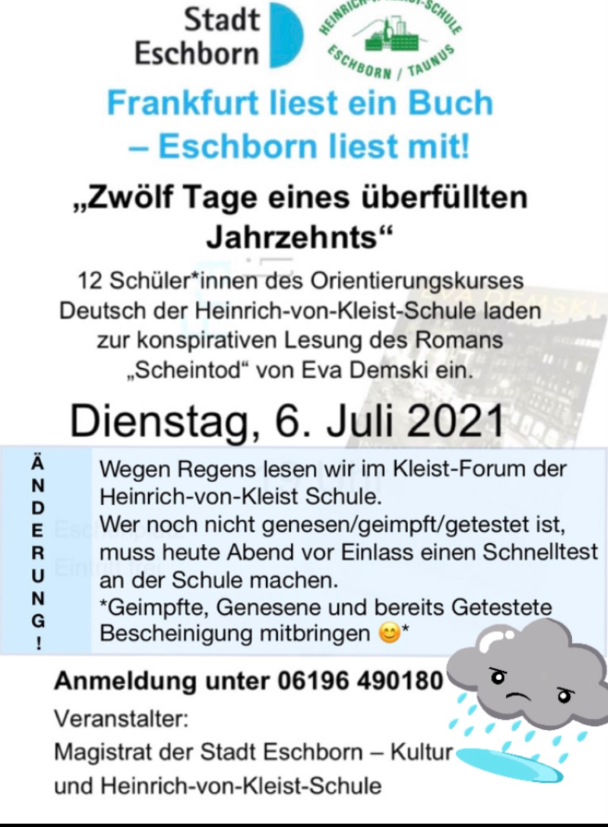 ACHTUNG: Lesung findet heute in der HvK statt!